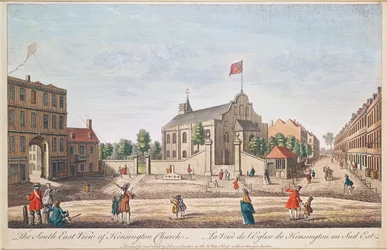 Kościół Kensington, Londyn, SE Widok (kolorowy grawer)